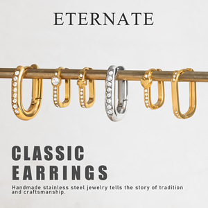 U-Shaped Huggie Earrings With Rhinestones Stainless Steel Channel Setting Everyday Wear Women's Jewelry - Product Image 5