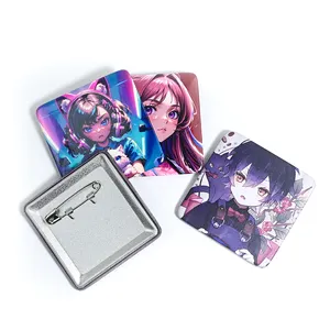 New Product 58 MM Anime Square Pin Printing Button Badge Epoxy Metal Badge Custom Brooch Pin for Bands