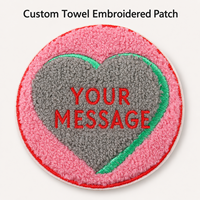 Écusson en chenille personnalisé en forme de cœur, broderie ronde pour serviette, badge avec message personnalisé, applique pour vêtements