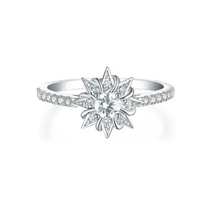 2024 S925 Silver Fine Jewelry Luxury 4mm Cz Women Snowflake Rings Jewellery For Women