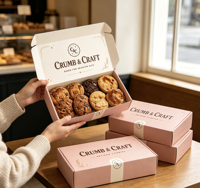 Boîte cadeau en carton pliable personnalisée avec finition mate, impression offset pour l'emballage de produits de boulangerie, biscuits, pâtisseries, friandises