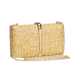 Women Stylish Straw Woven <b>Clutch</b> Purse Square Evening <b>Bag</b> Removable Metal Chain Evening <b>Bag</b> for Daily Life Beach <b>Wedding</b> Party - Product Image 1