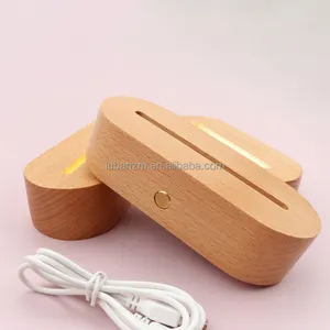 Charging Touch Control Oval 3D Acrylic Solid Wood Led Night Light Base Holder Stand 3d Led Lamp Led Light Bases For Acrylic