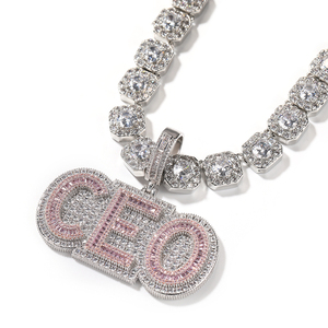 Personalizado latón Rosa CZ pavimentado chapado en oro blanco nombre collar veces nueva fuente romana letra collar <span class=keywords><strong>Bijoux</strong></span> colgante personalizado - Product Image 3