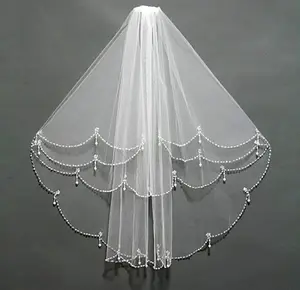 Hot Sale short Wedding VeilsHandmade Beaded Edge White Ivory Woman Bridal Veils With Comb Wedding Accessories