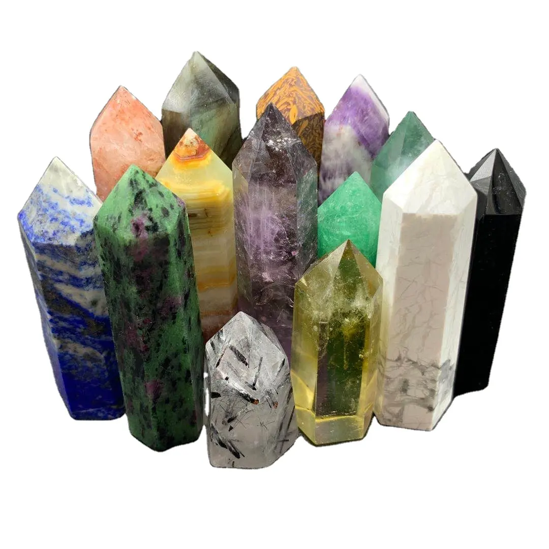 different gemstones 100% natural tourmaline crystal gemstone point reiki healing crystal wand home decor