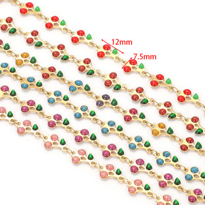 Chaîne à maillons colorés Aceworks Cherry Charm en acier inoxydable plaqué or 18K PVD, vendue au mètre pour bracelets et colliers DIY - Product Image 1