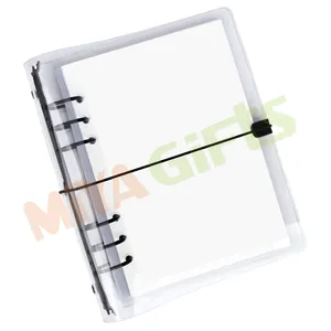 Custom A4 A5 A6 A7 Clear Binder Transparent Vinyl Plastic Planner Cover 6 Black Ring Notebook With Elastic String Closure