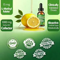 15mg Methylfolate Liquide en Gouttes Methyl B12 Actif 5-MTHF Complexe B B2 Riboflavine B6 MTHFR Complément de Soutien OEMODM