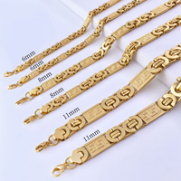 Collar y Pulsera de Cadena Bizantina de Acero Inoxidable para Hombre Cadena Cubana Plana Grande con Baño de Oro de 18k Joyería que No se Deslustra