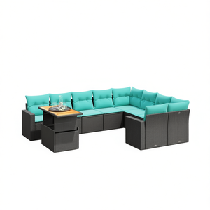 Juego de sofás de patio de ratán sintético negro de 10 piezas con cojines, juego de muebles de exterior para jardín - Product Image 1