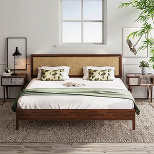 Base de <span class=keywords><strong>Cama</strong></span> Moderna Estilo Bohemio HY, Cabecera Ajustable de Madera de Nogal, Estilo Rústico Vintage Único, No Requiere Somier, Fácil Montaje - Product Image 4