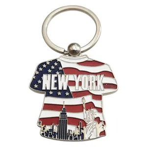 Engraved Statue of Liberty USA Flag Colors Keychain T-shirt Shaped Customized Letters New York City Building Souvenir Keychains