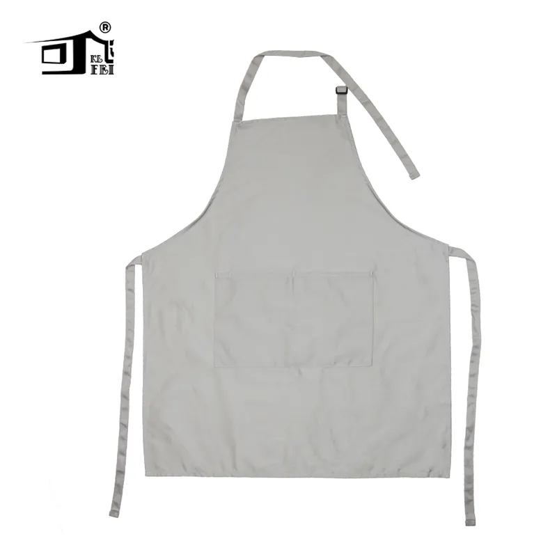Delantal de cocina gris con bolsillos para cocina y barbacoa, babero de mezcla de algodón polivinílico