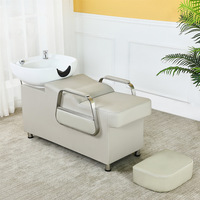 Fauteuil de lavage semi-inclinable GEDO moderne en cuir PU avec bassin en céramique, facile à nettoyer pour salon de coiffure