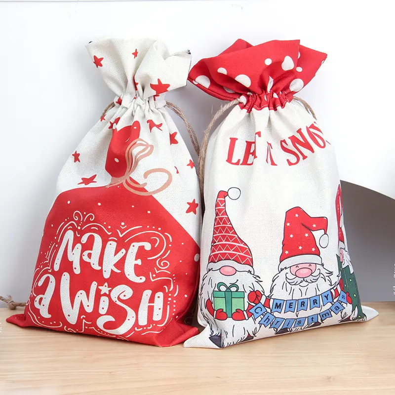 Christmas Gift Storage Pouch Canvas Cotton Mini Drawstring Bags