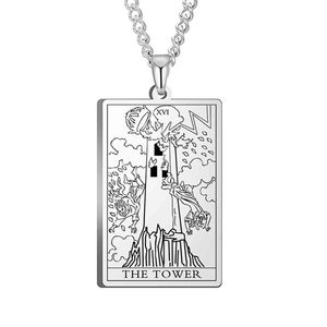 Collar de Acero Inoxidable Inspirado en el <span class=keywords><strong>Tarot</strong></span>, Popular en Europa y América, para Hombre, Estilo Hip-Hop Retro, con Colgante Cuadrado, Collar para Suéter - Product Image 4