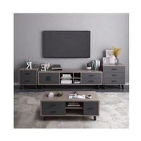 Ensemble de meubles de salon modernes en bois avec meuble TV vitré, armoire à tiroirs latérale et table basse