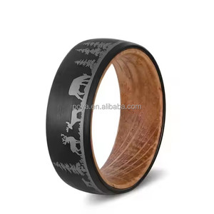Anillo de Carburo de Tungsteno de 8mm con Madera, Grabado Láser, <span class=keywords><strong>Plateado</strong></span> y Negro, Estilo Barril de Whisky, Caza en el <span class=keywords><strong>Bosque</strong></span>, Moderno, para Boda, Compromiso, Regalo - Product Image 2
