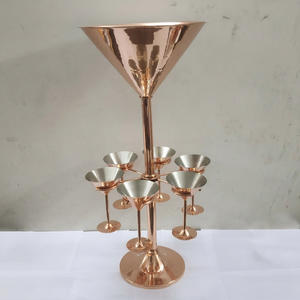 Torre de Martini de Cobre Sólido con 6 Copas de Martini de Cobre y Soporte para Copas. - Product Image 1