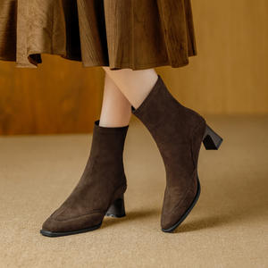 Chunky-heeled Lace-up Knee-high Ankle <b>Boots</b>-fashionable Elegant Slim Design Genuine Leather Upper Anti-slip for Autumn/winter - Product Image 3