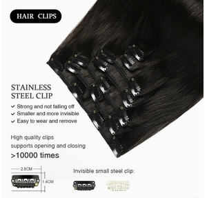 Extensions de cheveux synthétiques lisses et longues à clips, 7 pièces, en fibres résistantes à la chaleur, épaisses, avec clips - Product Image 2