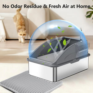 Oversized aço inoxidável e plástico gato lixo caixa levantada semi-fechado à prova de respingos Design aberto gato WC para uso transfronteiriço - Product Image 4