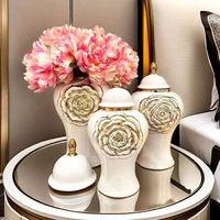 Vase Jarre Général en Porcelaine Blanche Plaqué Or de Qualité Export, Style Européen, Ornement Floral, Artisanat de Luxe Léger, Modèle
