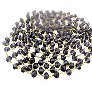 Purple Amethyst Hydro Quartz Rondelle Faceted Beaded 6mm Size Stainless Steel 18K Gold Plated <b>Rosary</b> Chain Jewellery Making - Product Image 1