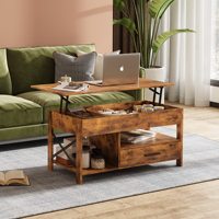 Table élévatrice facile à installer avec rangement, compartiment caché et étagère ouverte avec porte en treillis métallique Table basse élévatrice