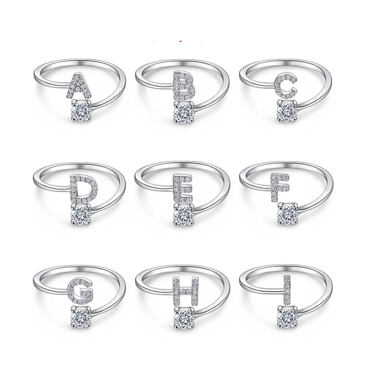 925 Sterling Silver Moissanite alphabet Zircon Rings Women Wedding Party Jewelry 26 Letter Ring