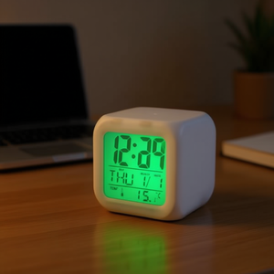 RGB Color Alarm <b>Clock</b> <b>Digital</b> Desk <b>Clock</b> With Temperature Display Multicolor LED Night Light For Bedroom Or Office Use - Product Image 2