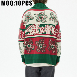 Cárdigan de punto Jacquard con solapa de gran tamaño para <span class=keywords><strong>hombre</strong></span>, cárdigan personalizado, suéter para <span class=keywords><strong>hombre</strong></span>, abrigo con logotipo personalizado, suéter de punto personalizado, ropa de calle - Product Image 3