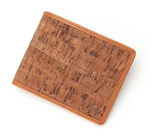 Boshiho yüksek kaliteli eko dostu minimalist özel etiket bifold deri ince küçük mini kart tutucu rfid engelleme cork cüzdan