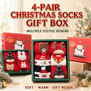 Chaussettes de Noël Automne/Hiver, Nouvel An, Rouge, Coffret Cadeau de Quatre Paires, Coton Coloré, Mi-mollet, Femme, Motifs Dessins Animés - Product Image 1