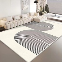 Luxury Modern Geometric Cut Pile Minimalist Beige Rug, Custom Size, High-Low Texture, Cashmere Feel Large Home Area Rug