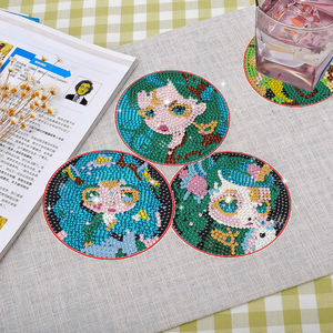 8PCS DIY Round Shaped Elf Diamond Painting Cup Mat High Quality Crystal American Style Diamond Painting Coaster For DIY Lover
