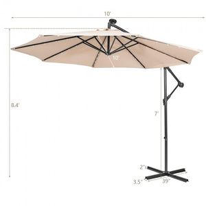 Parasol autoportant solaire 3 mètres beige avec système d'inclinaison, mobilier d'extérieur, mât en acier inoxydable, tissu polyester - Product Image 3