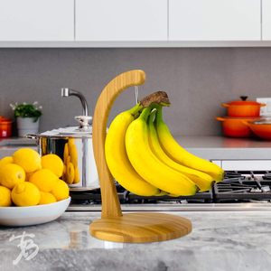 Support et <span class=keywords><strong>porte</strong></span>-bananes moderne en bambou sur pied avec crochet en acier inoxydable – Rangement alimentaire durable - Product Image 5