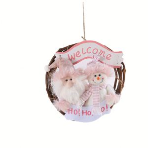 New Christmas Decorations Santa <b>Pink</b> Snowman Elk Rattan <b>Wreath</b> Pendant Hanging Ornament - Product Image 2