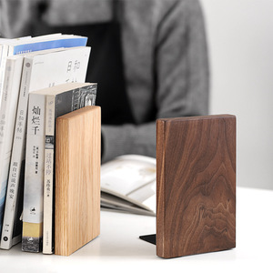 Wooden <b>Bookends</b> Solid Wood 10.8x8x13cm Smile Design Desktop Organizer For Home Office Decor - Product Image 3