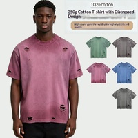 Camiseta de Algodón 350g para Hombre, Estilo Vintage, Desgastada, con Logotipo Personalizado, MOQ Bajo, Suministro de Fábrica