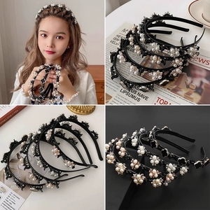 Bandeau pour cheveux avec clip pour femmes et enfants, style baroque, double couche, frange, perles, strass, <span class=keywords><strong>bricolage</strong></span>, tresseuse <span class=keywords><strong>de</strong></span> cheveux, bandeau pour maquillage - Product Image 2