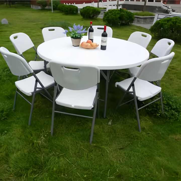 72-Inch Heavy Duty White Plastic Folding Table for Outdoor Events Durable Catering Banquets Weddings Hotels Farms Restaurants