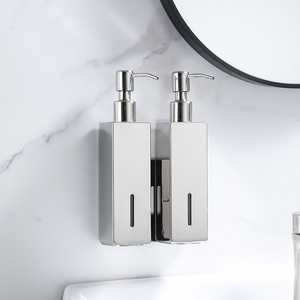 Dispensador de Jabón <span class=keywords><strong>Doble</strong></span> de Acero Inoxidable 304 Moderno para Montar en la Pared, Dispensador de Jabón en Espuma Cuadrado para Baño de Hotel, Botella con Pulsador - Product Image 4