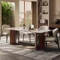 Ensemble table et chaises de salle à manger en marbre minimaliste italien moderne, design durable avec pieds en métal, plateau en pierre luxueux, petite unité pour la maison
