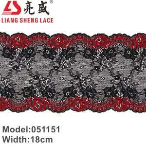 051151 Red Flower Elastic Lace For Underwear Stretch Black Mesh Lace Spandex Nylon Material 18cm Wide