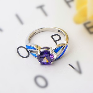 แหวนคริสตัลสีม่วงและโอปอลสีน้ำเงิน |   เครื่องประดับวงแหวนเงิน - Product Image 6