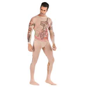 Sexy homme et femme Unsex Silk Graffiti Printing Full Crotchless Bodystocking - Product Image 5
