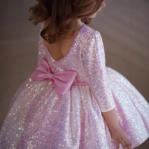 Vestido de Princesa con Lentejuelas Brillantes, Color Rosa, Manga Larga, para Niñas, Vestido de Lujo para Fiestas de Cumpleaños y Ocasiones Formales - Product Image 4